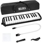 Soulmate 32 Keys Melodica, Soprano Melodica Instrument Air Piano Keyboard Pianica with Soft Long Tubes, 2 Short Mouthpieces and Carrying Bag (Black)