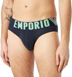 Emporio Armani Men's Stretch Cotton Megalogo Brief, Marine, L