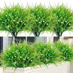 Weldomcor 12 Bundles Artificial Boston Fern Plants Outdoor, Fake Greenery Ferns Bushes Faux Plastic Green Stems Shrubs Bulk UV Resistant for Garden Patio Porch Window Box Outside Indoor Home Decor