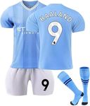 Soccer Jersey Set #9 Boys Girls Adult Trendy Football Kit for Soccer Fans with Socks for Boys&Girls Adults Blue Size 24