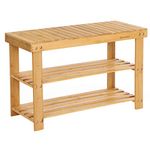 SONGMICS 3-Tier Bamboo Bench, Shoe Rack Storage Organizer, 70 x 28 x 45 cm, Ideal for Hallway, Bathroom, Living Room and Corridor LBS04N, Nature