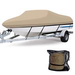 17-19 ft Waterproof Boat Cover - 600D Heavy Duty Polyester Oxford Bass Runabout Boat Cover, Durable and Tear Proof, All Weather Protection Fits V-Hull, TRI-Hull, Pro-Style | Beige