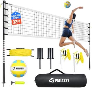 Patiassy Portable Volleyball Net Set for Backyard, Beach & Outdoor - Regulation Size, Height-Adjustable Poles, PU Volleyball with Pump, Carrying Bag (White)