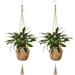 SPANN Hanging Planters Baskets Jute Rope Macrame Plant Hanger Wall Hanging Flower Pot Holder with Hanging Hooks for Home Decor 2 Pcs