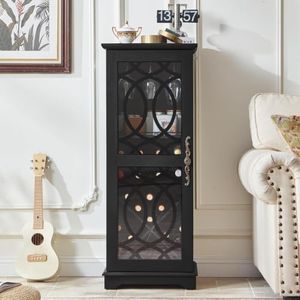 Joaxswe Wine Bar Cabinet with Glass Door, 43" Black Liquor Cabinet for Home