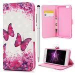 iVOYI Case for iPhone 6S Case iPhone 6 Cover Protective iPhone 6S Phone Case PU Leather Wallet Flip Case with Built-in Kickstand Magnetic Closure Card Holders & One Touch Pen, Pink Butterfly