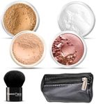 6pc FULL SIZE KIT KABUKI & KABAGGIE Tote Mineral Makeup Set Matte Foundation Bare Face Sheer Powder Cover (Deep Tan)