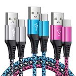 Samsung Type C Charger Cable 3Pack Nylon Braided USB A to USB C Cable 6FT Android Phone Cord for Samsung Galaxy S24 FE A15 A55 S24 A35 A14 5G A13 A23 A33 A54 A53 S24 Ultra S23 S22 Ultra, iPhone 16 15