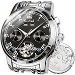 OLEVS Watch Men Watches for Men Automatic Large Face Wind Up Black Face Mechanical Self Winding No Battery Skeleton Casual Waterproof Fashion Luxury Original Sliver Stainless Steel Two Tone Men's Wist Watches relojes para hombres