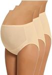 NBB Women's Adjustable Maternity Panties High Cut Cotton Over Bump Underwear Brief (X-Large, 3 Pack - Beige)