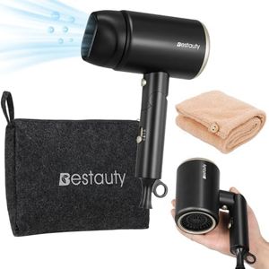 Bestauty Reisefön Ionen Föhn [mit Filz-Aufbewahrungstasche] 2000W Leistungsstark Haartrockner [Kaltlufttaste] Klein [Klappbar] Leicht mini Fön Stylingdüse Kopfhandtuch Reisehaartrockner, Schwarzgold