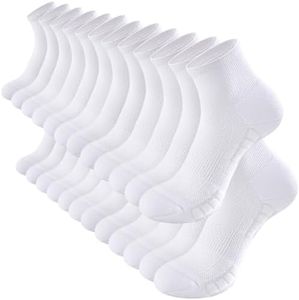 SukModen Ankle Running Socks Womens, 6/12 Pairs Cushioned Athletic Sport Quarter Socks Breathable Moisture Wicking Light Compression, 12 White 8-11