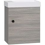 kleankin Bathroom Vanity Unit with Basin, Wall Mounted Bathroom Wash Stand with Sink, Tap Hole and Storage Cabinet, Grey