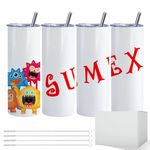 Sumex 4 Pack Sublimation Blanks Tumblers White 20 OZ Straight Doubler Walled Stainless Steel Tumbler with Metal Straw for Mug Tumbler Heat Press Machine