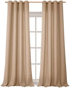 BGment Faux Linen Curtains for Living Room 120 Inch Length 2 Panels Set, Burlap Textured Curtains Light Filtering Privacy Window Curtain Drapes with Grommet, 52 Inch Wide Each Panel, Tan