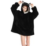 SALWINGS Hoodie Blanket Sweatshirt Oversized Warm Fluffle Blanket Giant Hoodie and Huge Pocket for Boys Girls One Size Fits All Black Cat