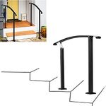 ybaymy Garden Grab Rail Outdoor Handrail for 1-3 Steps Wrought Iron Handrail Adjustable Front Porch Hand Rail Metal Black Transitional Hand Railings Outside for Concrete Steps or Wooden Stairs
