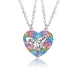 2PCS, Big Sis Little Sis Matching Heart Necklaces, Colorful BFF Crystal Necklaces Best Friends Magnetic Necklaces for 2 Girls, Friendship Valentine Jewelry Gifts for Kids Girls Women Friends Sisters