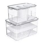 SANNO Vegetable Fruit Container Fresh Fridge Food Storage Vegetable Fruit Containers Produce Saver Container Stackable Refrigerator Freezer Organizer Fresh Keeper Drawers Organizer set of 2