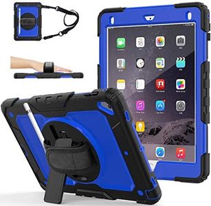 iPad 5th/6th Generation Cases with Pencil Holder, iPad Air 2/ Pro 9.7 Case with Screen Protector,Rugged Protection Shockproof Case for Kids with Stand, Hand & Shoulder Strap,iPad 9.7 2018/2017-Blue