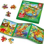 QUOKKA Travel Magnetic Puzzles for Toddlers 3 – 30+Pcs Dino Game with Extra-Long Play Book – Fun Travel Game Toy for Kids Ages 3-5 – Strong Magnets for Car Activities – Fun Toddler Puzzle Ages 3-4