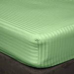 SATEEN BEDDING STORE 100% Egyptian Cotton 600 Thread Count- Elasticized Fitted Bedsheet Set- 8" Deep Pocket Snug Fit- Fitted Sheet & Pillow Cover- Sage Stripe, Single Size