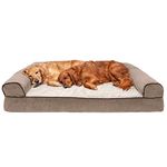 Furhaven XXL Orthopedic Dog Bed Sherpa & Chenille Sofa-Style w/Removable Washable Cover - Cream, Jumbo Plus (XX-Large)