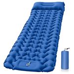 PROBEROS Polyurethane(Pu)Air Mattress With Pillow And Built-In Foot Pump,Portable Folding Camping Sleeping Bed Inflatable Mattress For Camping Backpacking Hiking Traveling Tent Car(Blue) Single, A