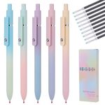 JIANTA 5Pcs Gel Pens with 10 Refills, Quick Drying Gel Ink Pens, 0.5mm Fine Point Ballpoint Pens, Retractable Pens, Japanese Black Ink Smooth Writing Pens for Daily Writing (Gradient)