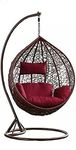 City Outdoor Furniture Iron, Plastic Single Seater Swing Chair with Stand and Cushion and Hook for Outdoor, Indoor, Balcony, Garden, Patio, Living Room Home (Honey Swing, Red Cushion)