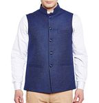 WINTAGE Men's Wool Blend Grandad Nehru Jacket Vest Waistcoat: Blue