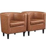 Yaheetech Accent Chair, PU Leather, Modern and Comfortable Armchairs, Upholstered Club Chair for Living Room Bedroom Waiting Room, Brown, 2pcs