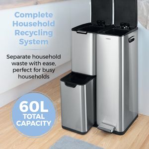 Tower Steel Pedal Bin – Silver Waste Bin