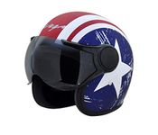 Jet Captain W/Visor Dull Red Metallic M.Blue Helmet-L