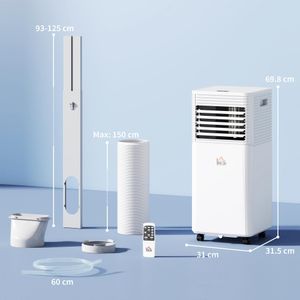 HOMCOM Portable Air Conditioner 9000 BTU – 4-in-1 Cooling, Dehumidifier, Remote, Timer, Window Kit