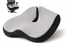 Grin Health Coccyx Pro Large Thick Seat Cushion – Comfort Seating Memory Foam for Tailbone & Back Pain Relief, Orthopedic Chair Cushion for Office, Car, Home & Wheelchair Sitting (Grey)