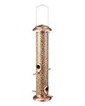 iBorn Metal Bird Feeders Metal Bird Feeder Copper for Outdoors Hanging All Metal Copper Finishing 14 Inch 4Port(Seed is not Included)