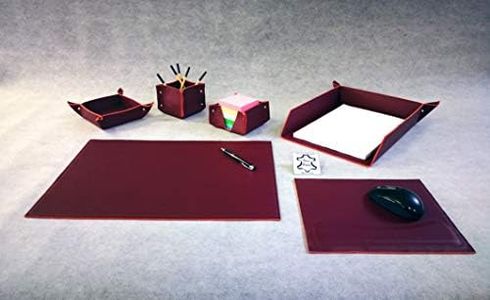 AM DESIGN PREGIATO Set SCRIVANIA in Vera Pelle - 6 Pezzi - Made in Italy - Idea Regalo (Bordeaux)