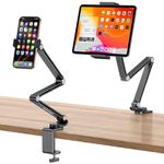 OMOTON 360° Rotatable Tablet Stand for iPad, GH03 Adjustable Aluminum Holder for Desk with 2 Clamps for Phone & Tablet, Overhead Phone Mount Compatible with 4-13" iPad Pro/iPhone, Black