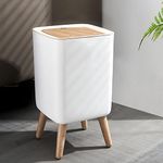 Trash Bin with Lid, 7 Liter Rubbish Bin, Square Plastic Garbage Can with Legs, Dogproof Garbage Bin with Push Button, Modern Waste Basket for Bedroom Bathroom Living Room Office
