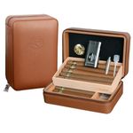 10-Finger Cigar Travel Humidor Cigar Case with Triple Flame Cigar Lighter, Leather Cigar Box with Round Humidifier, Cigar Punch and Dropper, Cedar Wood Humidor Cigar Box Gift Box Storage Box