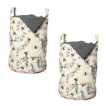 Ambesonne Floral Laundry Bag Pack of 2, Vintage Craftwork Look Honey Bee Flowers Petals Print, Hamper Basket with Handles Drawstring Closure, 13" x 19", Ivory Lilac