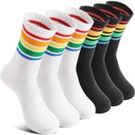 Welwoos 6 Pairs Kids Boys Girls Socks Athletic Basketball Youth Sport Crew Cotton Breathable Soft Socks, Black White, 5-8 Years