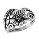 Solid 925 Sterling Silver Sunflower Ring with Leaf Flower Ring, Boho Ring, Statement Ring, Floral Ring, Women Mom Gifts, Minimalist Ring, Mothers Day Ring (US Ring size 7.5)