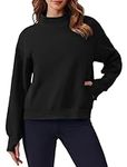 PINSPARK Sweatshirts for Women Long Sleeve Turtleneck Fleece Sweat Shirts Pullover Top with Pockets Thumb Hole 2024 Fall Outfits,Black Small