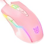 NEWSTYP Cute RGB 6400 DPI Wired Gaming Mouse Breathing LED Optical USB 7 Buttons Gamer Computer Pink Mice for Laptop PC Desktop (Pink)