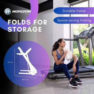 Horizon Fitness TR3.0 Folding Treadmill – Bluetooth, Incline, 127x40.6cm Deck