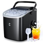 EASYERA Ice Maker Machine Countertop, Portable Small Size, 6 Mins Fast Ice, 12kg/24H, 2 Ice Sizes, Self-Cleaning with Ice Bags, Scoop, Basket for Kitchen, Office, Party - Black