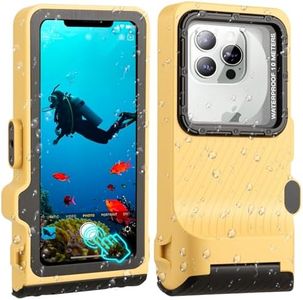IP68 Waterproof Diving Phone Case, Universal Underwater Housing for iPhone 16/15/14/13/12/11 Pro Max Samsung Galaxy S24/S23/S22, Touchscreen Full Protection, 33ft Snorkeling & Scuba,(BlackYellow)