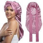 Monopa Satin Long Bonnet for Braids - Elastic Silk Bonnet Night Satin Hair Bonnet for Sleeping Cap Curly Hair with Tie Band(Rose Gold)